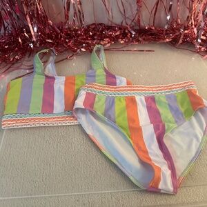 Multicolored Striped Girls Bikini Preppy (14)